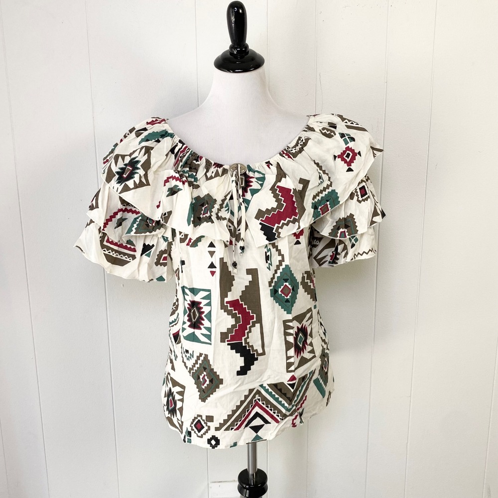 VTG Western Collection Off Shoulder Ruffle Peasant Shirt M Square Dance Westernβ